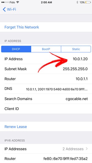 Direccion IP desde iPhone