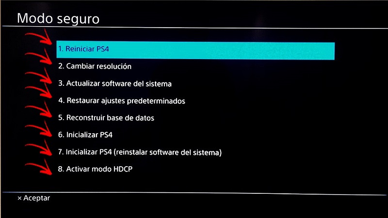 Modo seguro alternativas para restablecer tu PS4