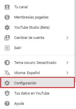 Youtube; configuración