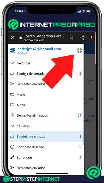 Access Outlook settings from the mobile browser